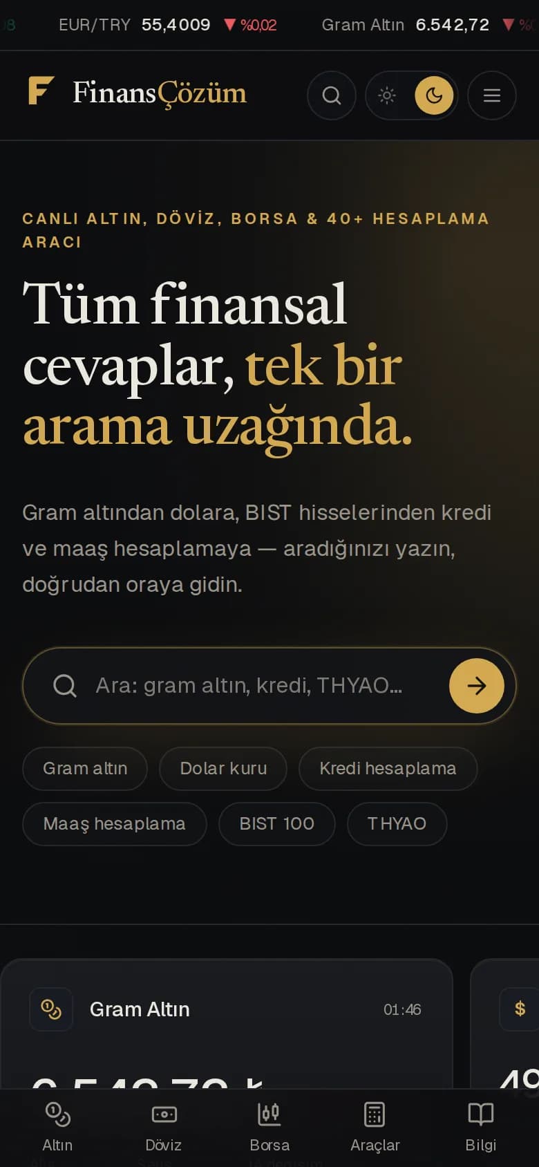 FinansCozum.net ana sayfası, mobil görünüm